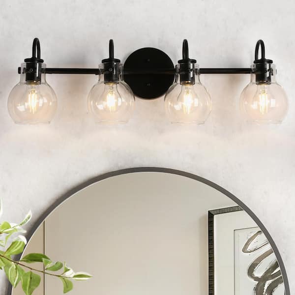 LNC Modern Industrial 28.5 in. 4-Light Black Bath Vanity Light with ...