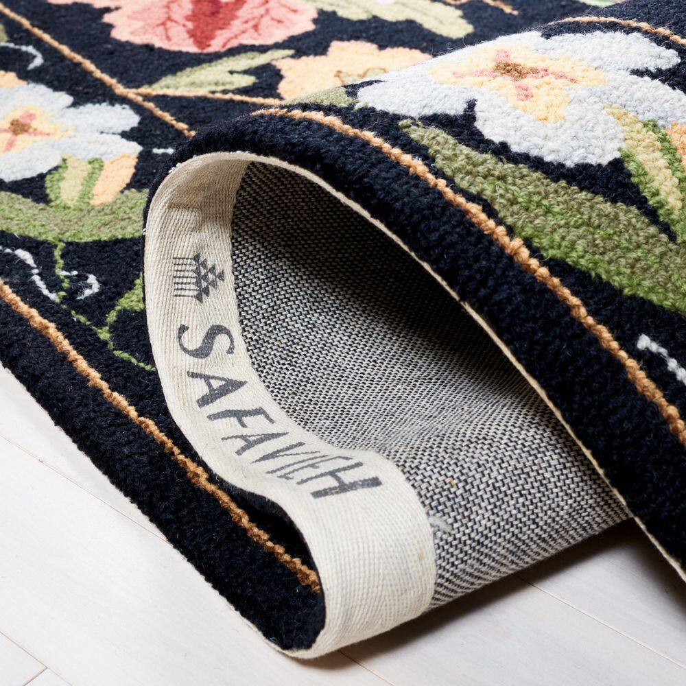 Chelsea Black Floral Hand-Hooked Wool Area Rug