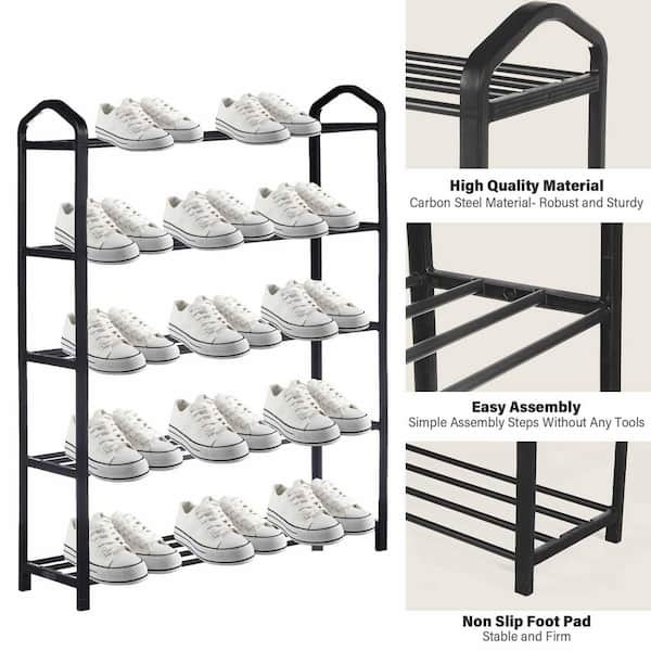 Narrow Shoe Rack - 5 Tiers Stackable Shoe Storage Stand for Entryway  Hallway and Closet Durable Shoe Shelf Space Saving Boots Storage and  Organization