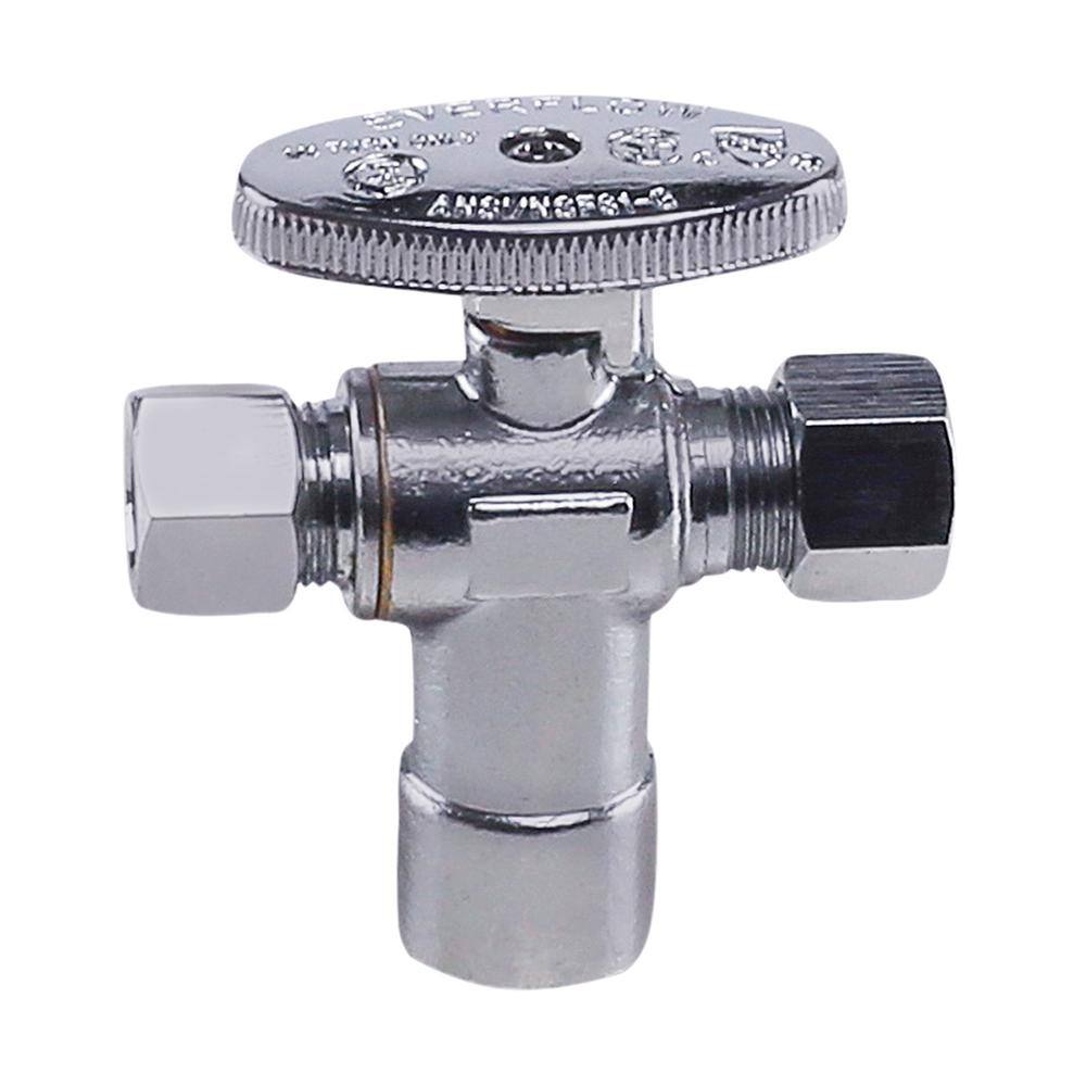 1/2 in. SWT x 3/8 in. Comp x 3/8 in. Comp Water Supply Stop Valve Dual Outlet Quarter Turn Valve, Chrome Plated Brass price history on PriceWatchPro
