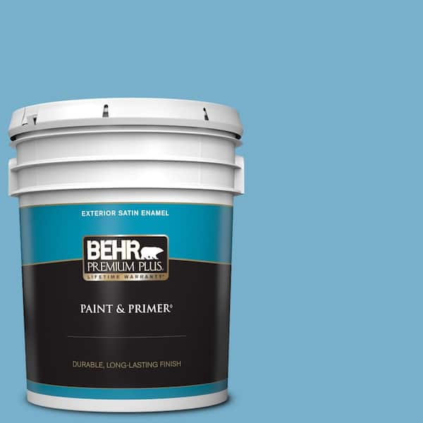 BEHR PREMIUM PLUS 5 gal. #550D-5 Ocean Cruise Satin Enamel Exterior Paint & Primer