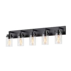 36 in. 5-Light Black Vanity Light with Clear Glass Shade