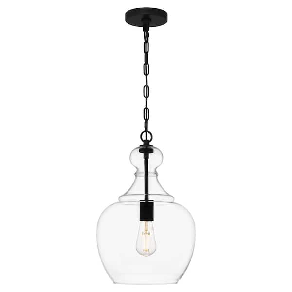 DSI Danbury 1-Light Matte Black Pendant with Clear Glass Shade