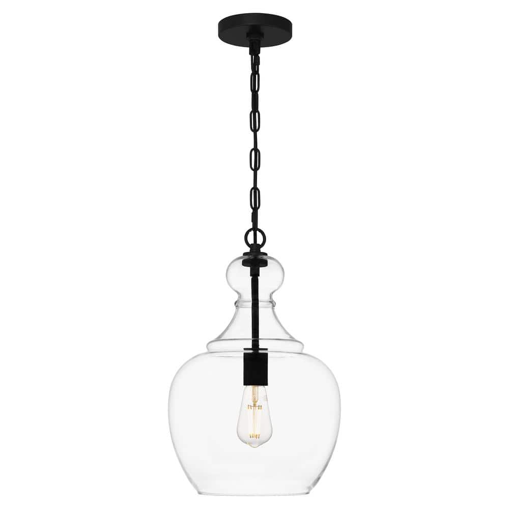Danbury 1-Light Matte Black Pendant with Clear Glass Shade