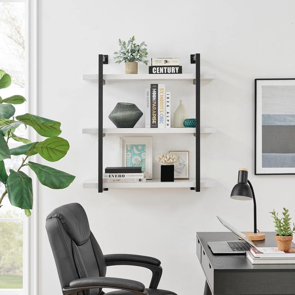 White and Black 3-Tier Industrial Wall Shelf