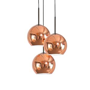 Metro 3-Lights Dark Bronze Globe Pendant Light with Polished Copper Metal Shades