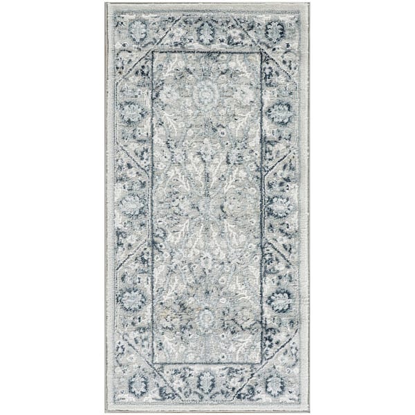 Dekor 2 ft. x 4 ft. Grey Navy Diamond Traditional Area Rug