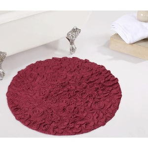 Bell Flower Collection 100% Cotton Tufted Non-Slip Bath Rugs, 30 in. Round, Red