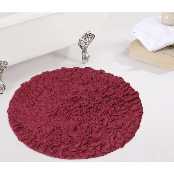 HOME WEAVERS INC Bell Flower Collection 100% Cotton Tufted Non-Slip Bath Rugs, 30 in. Round, Red