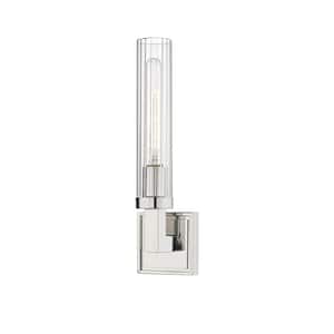 Beau 3.75 in. 1-Light Polished Nickel Wall Sconce-Light with Glass Shade
