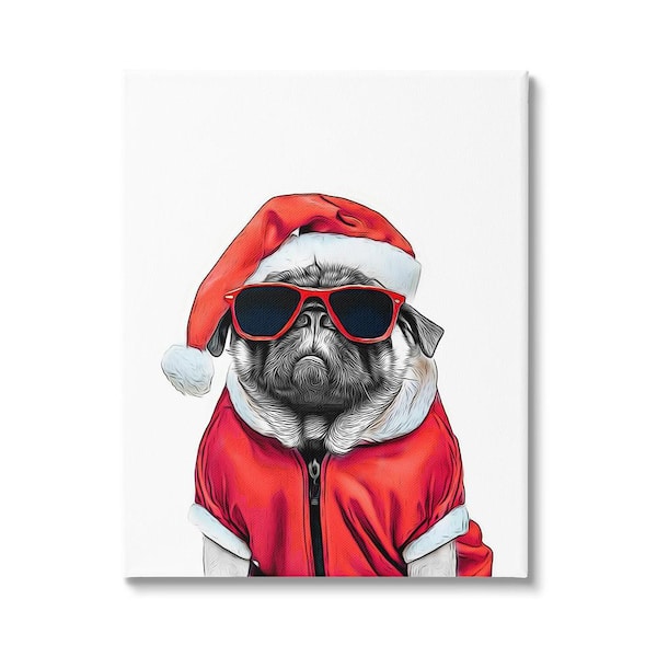 Stupell Industries Funny Pug Santa Hat byAnnalisa Latella 1 Piece Unframed Graphic Print Animal Poster Art Print 20 in. x 16 in.