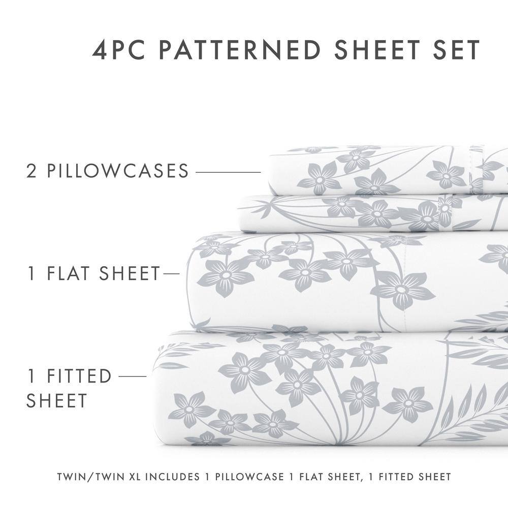 Full Size Blue Floral Microfiber Deep Pocket Sheet Set