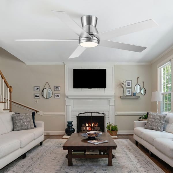 52 in. Indoor Brushed Nickel 5 ABS Fan Blades Flush Mount Standard Ceiling Fan with Remote and Reversible DC Motor