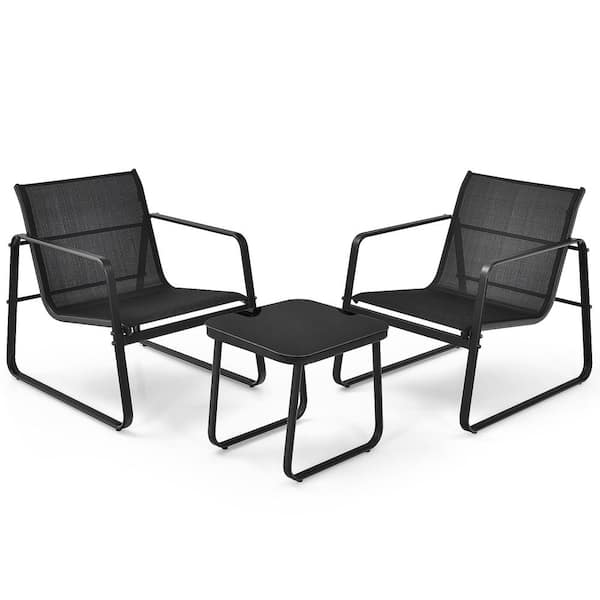 Costway 3-Piece Glass Patio Bistro Furniture Set Top Table Garden Deck Black
