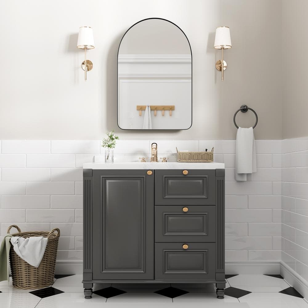 G 24 in. W x 36 in. H Recessed or Surface Mount Arched Medicine Cabinet with Mirror in Black price history on PriceWatchPro