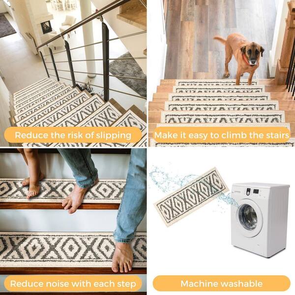 Foundry Select Sofihas White/Gray Diamond Shag Stair Rugs - Machine  Washable with Non-Slip Rubber Backing & Reviews