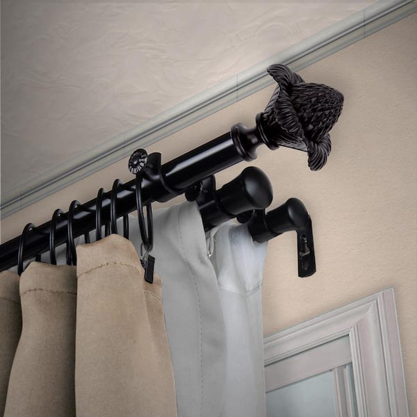 EMOH 13/16" Dia Adjustable 120" to 170" Triple Curtain Rod in Black with Florian Finials