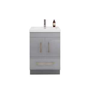 Elsa 23.62 in. W x 19.69 in. D x 35.44 in. H Bathroom Vanity in High Gloss Gray with White Acrylic Top