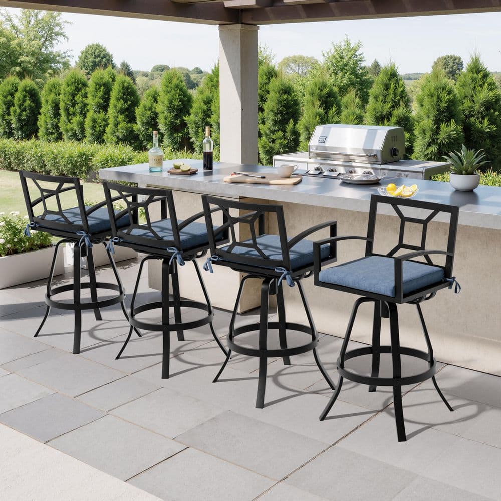 Swivel Aluminum Outdoor Bar Stool with Sunbrella Spectrum Denim Cushion (4-Pack) price history on PriceWatchPro