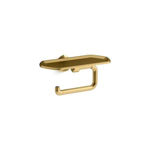 Occasion Wall Mounted Toilet Paper Holder with Tray in Vibrant Brushed Moderne Brass