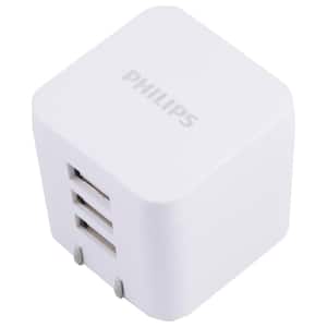 Triple USB Wall Charger Charging Block High Speed Charging Station, White