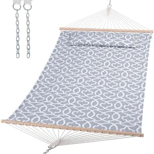 12 ft. Double Tree Hammock with Hardwood Spreader Bar, Extra Large Soft Pillow (Grey Pattern)