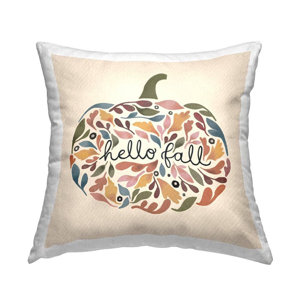 Hello Fall Mixed Leaves Pumpkin Shape Calligraphy Tan Floral Polyester 18in. X 18in. Throw Pillow price history on PriceWatchPro