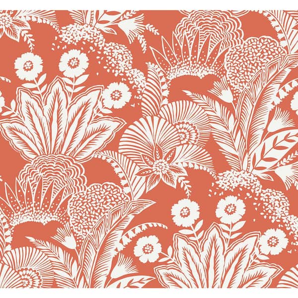 Seabrook Designs 60.75 sq. ft. Coral Glow Suvi Palm Grove Nonwoven Paper Unpasted Wallpaper Roll