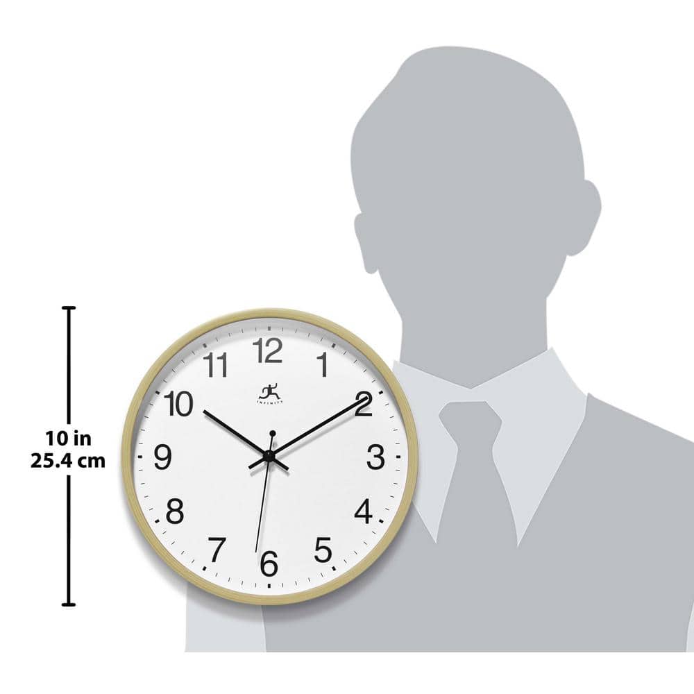10-Inch Light Oak and White Round Wall Clock