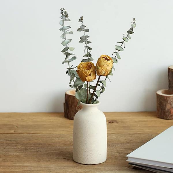 8.3 in. H Cylinder Beige Ceramic Decorative vase Set-3, Small vase for Pampas Grass and Dried Flowers