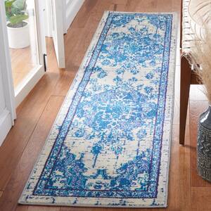 Madison Ivory/Blue 2 ft. x 8 ft. Border Floral Oriental Runner Rug
