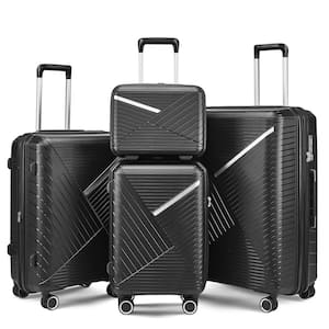 4-Piece Dark Black Security and Convenience Luggage Set