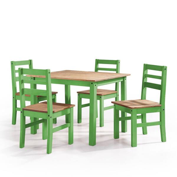 Manhattan Comfort Maiden 5-Piece Green Wash Solid Wood Dining Set with 1-Table and 4-Chairs