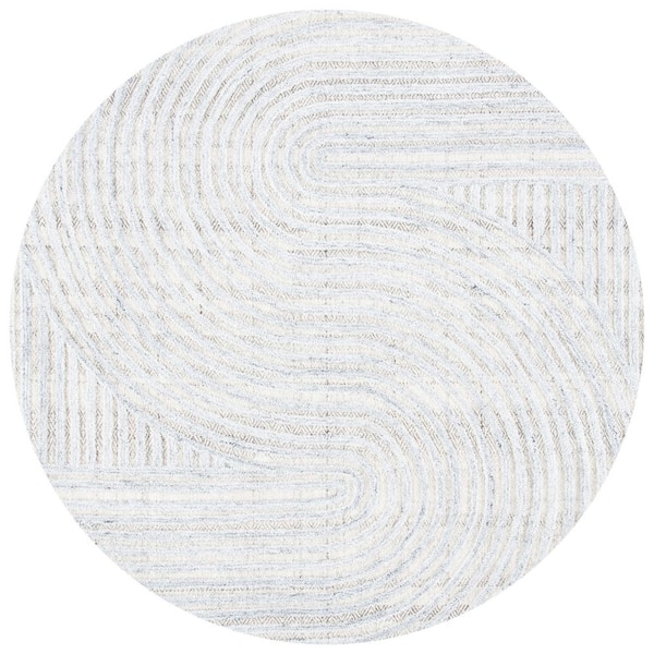 Southampton 10 ft. x 10 ft. Gray Meander Striped Round Area Rug