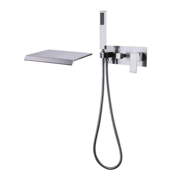 matrix decor Single-Handle Wall Mount Roman Tub Faucet with Hand Shower in Brushed Nickel
