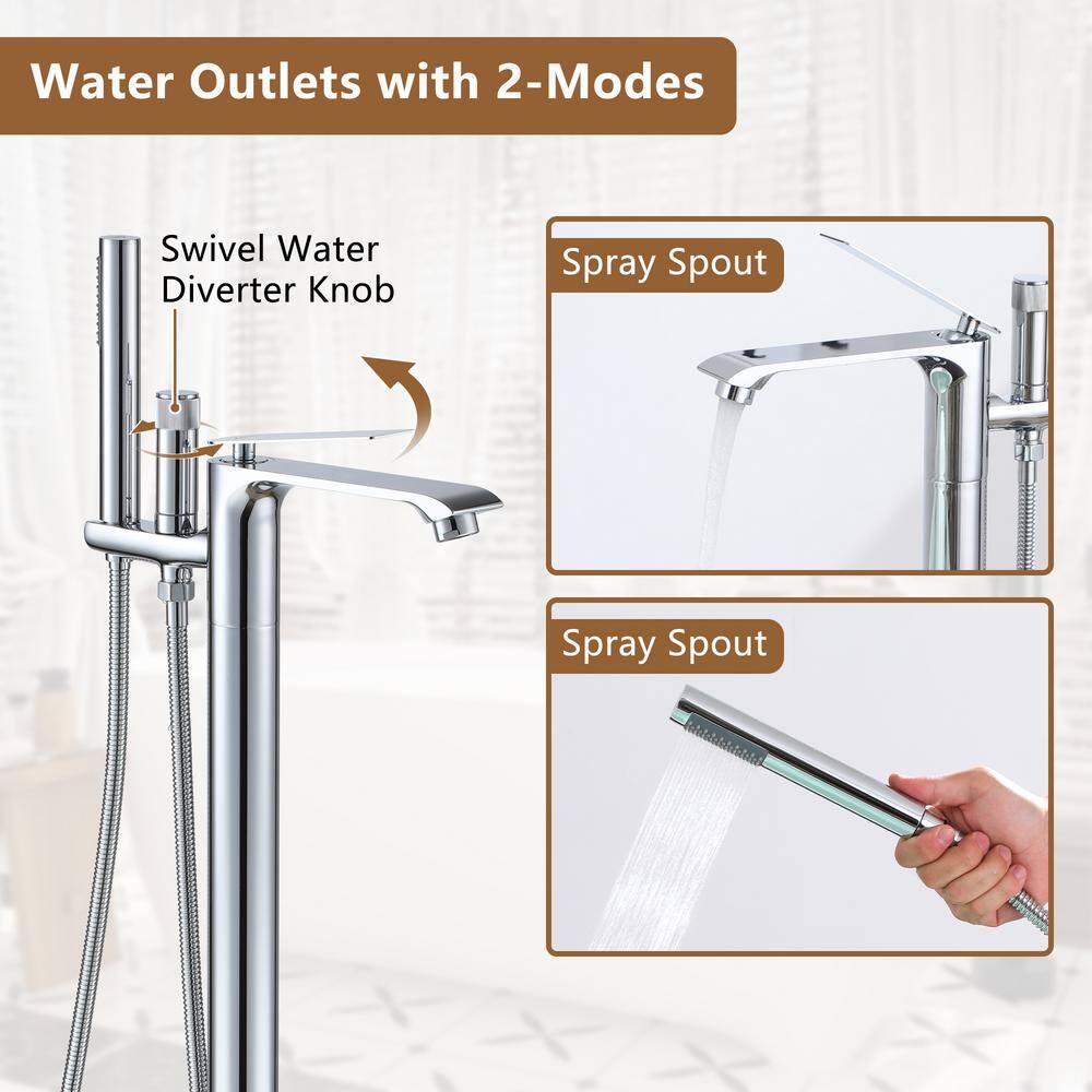 Chrome Plated Freestanding Bathtub Faucet with Handshower