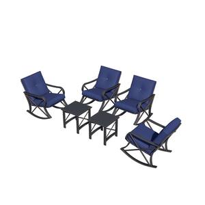6 of Pieces Metal Patio Conversation Set with Blue Cushions