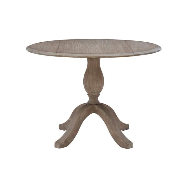 Linon Home Decor Habersham Drop Leaf Graywash Wood 42 in. Pedestal Dining Table Seats 4