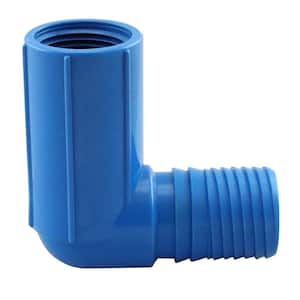 1 in. x 1/2 in. - 3/4 in. Insert Blue Twister Polypropylene Dual Threaded FNPT 90-Degree Combo Reducing Elbow Fitting