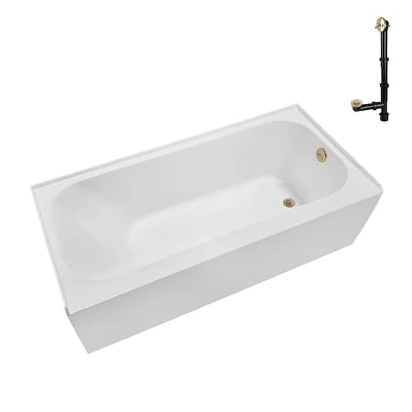 Streamline 66 in. x 32 in. Soaking Acrylic Alcove Bathtub with Right Drain in Glossy White, External Drain in Polished Brass