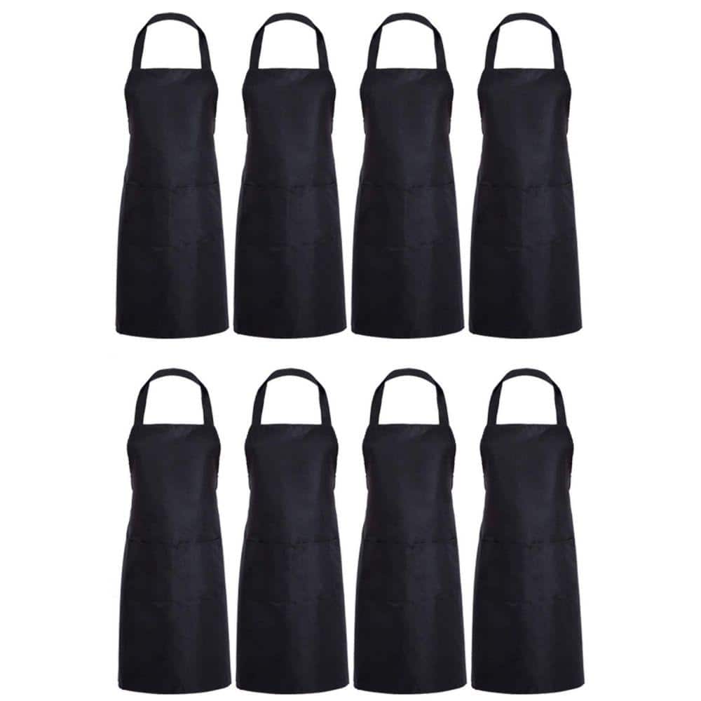 Black Plain Bib Decor Apron with 2 Pockets for Kitchen, Cooking, Restaurant