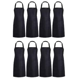 Black Plain Bib Apron with 2 Pockets for Kitchen, Cooking, Restaurant, BBQ, Painting and Crafting (8-Pack)