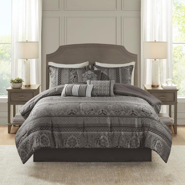 Madison Park Venetian 7-Piece Grey Polyester Cal King Comforter Set