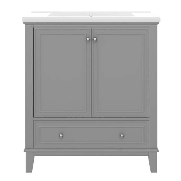 Virubi 30 in. W x 18 in. D x 34.8 in. H Single Sink Bath Vanity in Gray with White Ceramic Top, Drawer and Adjustable Shelf