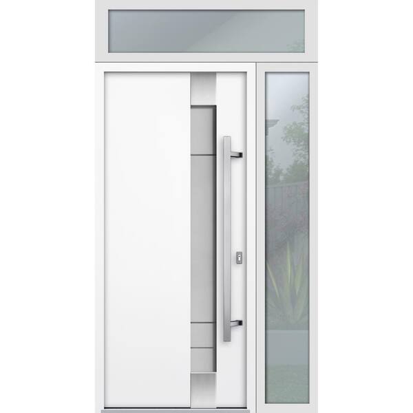 VDOMDOORS 1713 48 in. x 96 in. Left-Hand/Inswing Frosted Glass White Steel Prehung Front Door with Hardware
