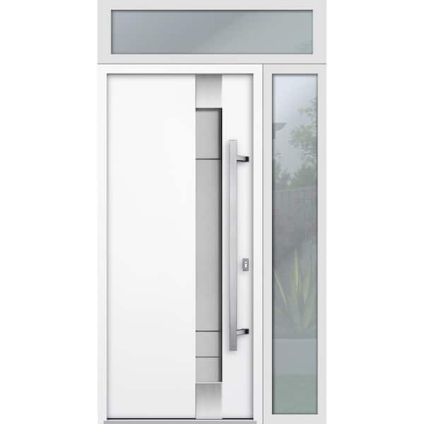 VDOMDOORS 1713 52 in. x 96 in. Left-Hand/Inswing Frosted Glass White Steel Prehung Front Door with Hardware