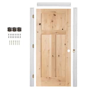 Ready-to-Assemble 24 in. x 80 in. 3-Panel Left-Hand Shaker Knotty Alder Unfinished Wood Single Prehung Interior Door