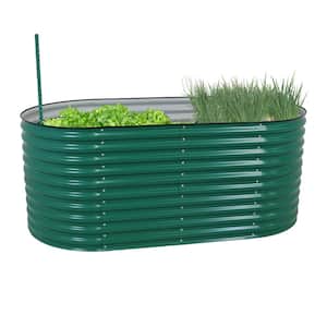 79 in. W x 32 in. H Green Steel Sunnydaze Oval Stand-Up Raised Garden Bed