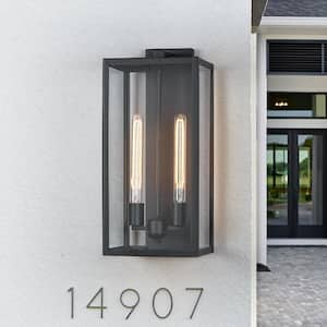 Trevot 2-Light 20.5 in. Modern Black Outdoor Wall Sconce Lantern