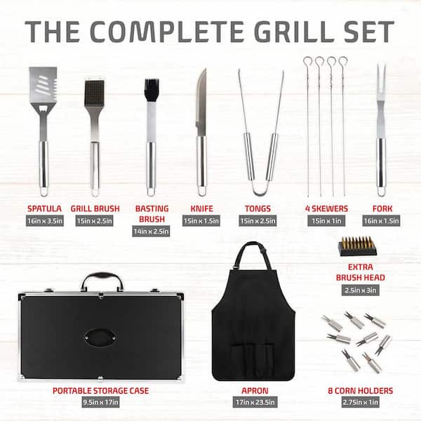 PITMASTER KING 16-Piece Heavy-Duty Stainless Steel BBQ Tool Set for Grilling  and Outdoor Cooking with Aluminum Carrying Case 850008244315 - The Home  Depot